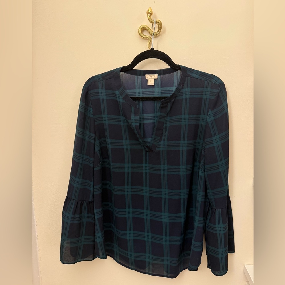 J.Crew Plaid Blouse in Blue and Green